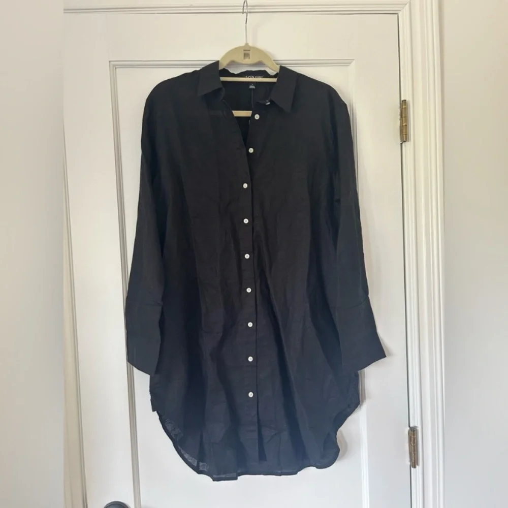 NWT J.Crew Relaxed-fit beach shirt in linen-cotton blend swim cover up SzS black